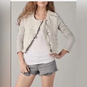 Free People Cropped Tattered Tweed Moto Jacket NWT